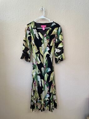 Vintage 90s Ricky & James green floral dress size 6